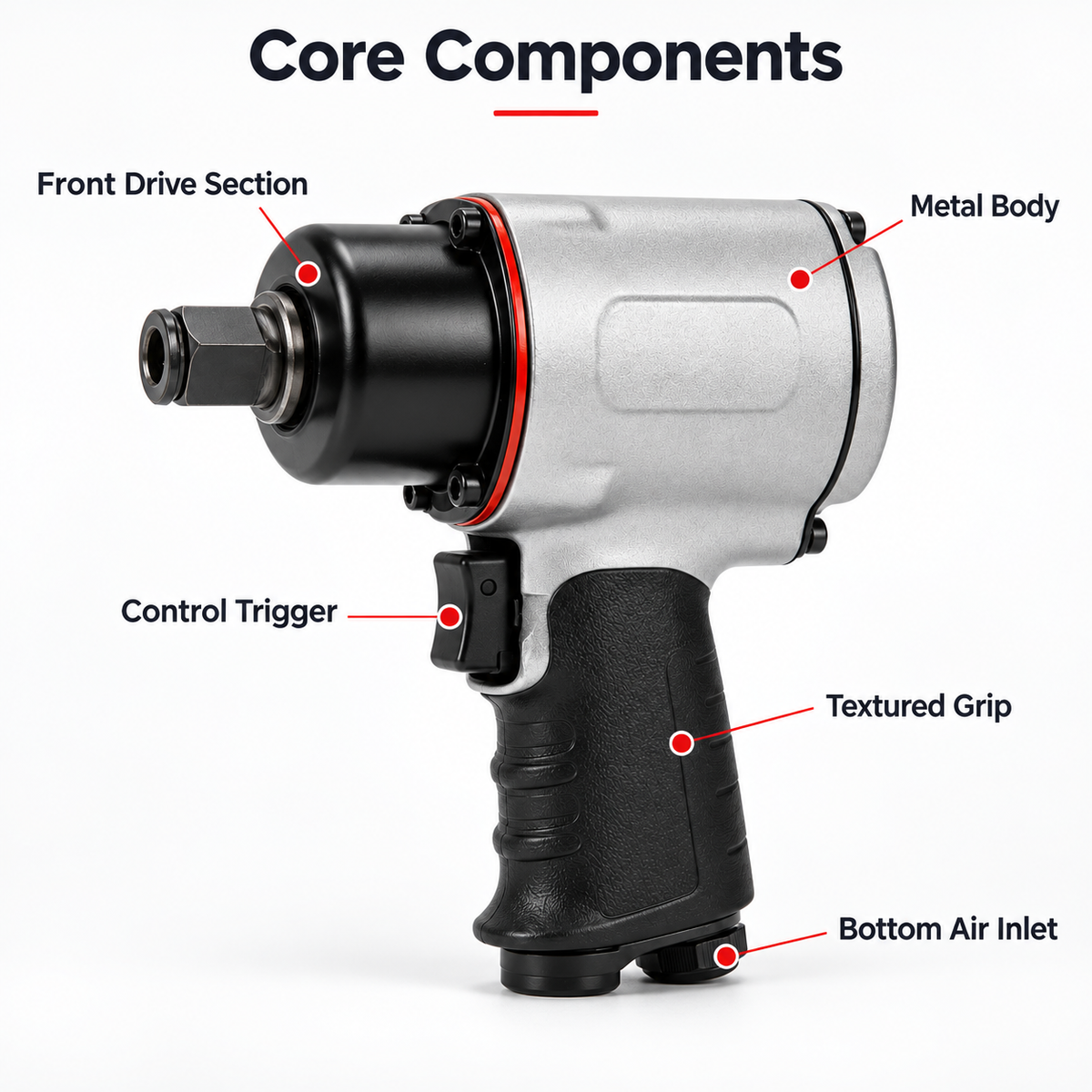 Flexnows Pneumatic Impact Wrench with Compact Design for Workshop and Automotive Maintenance Tasks