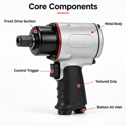 Flexnows Pneumatic Impact Wrench with Compact Design for Workshop and Automotive Maintenance Tasks