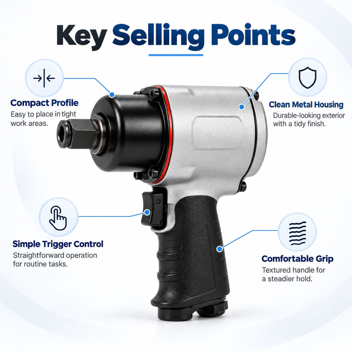 Flexnows Pneumatic Impact Wrench with Compact Design for Workshop and Automotive Maintenance Tasks