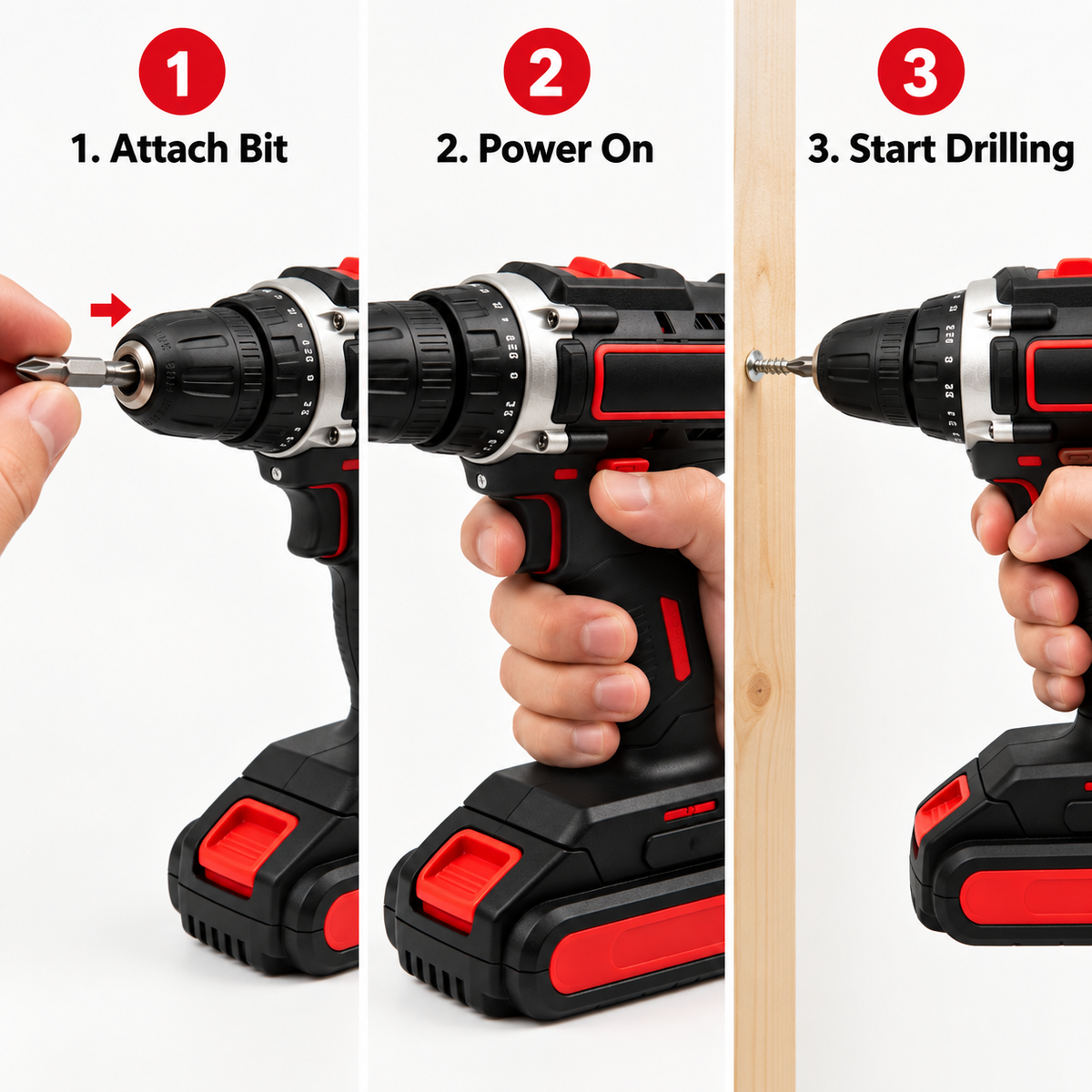 Flexnows Cordless Drill Driver with Rechargeable Battery and Adjustable Chuck