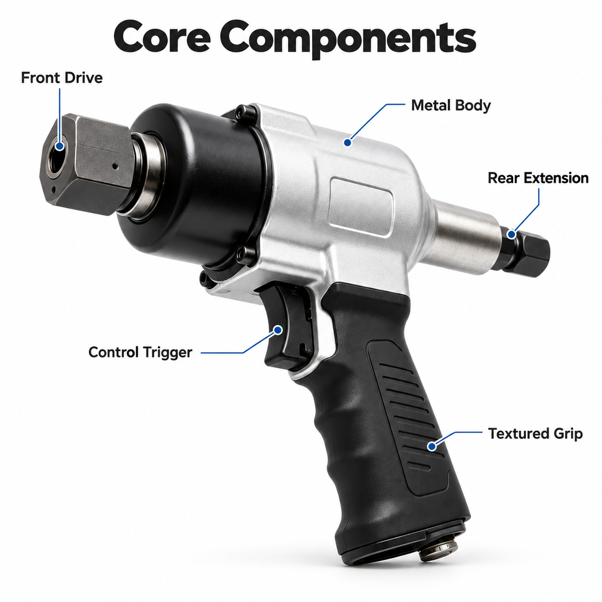 Flexnows Pneumatic Impact Wrench with Compact Design for Workshop and Automotive Maintenance
