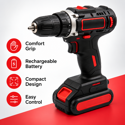 Flexnows Cordless Drill Driver with Rechargeable Battery and Adjustable Chuck