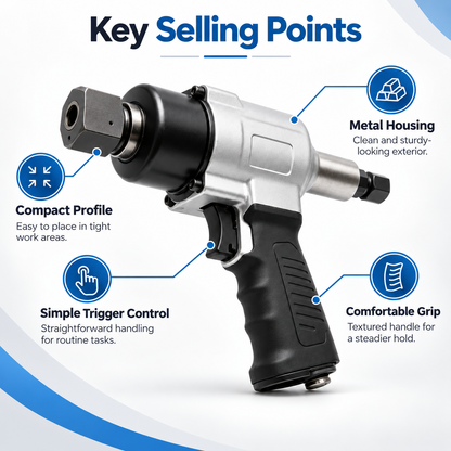 Flexnows Pneumatic Impact Wrench with Compact Design for Workshop and Automotive Maintenance