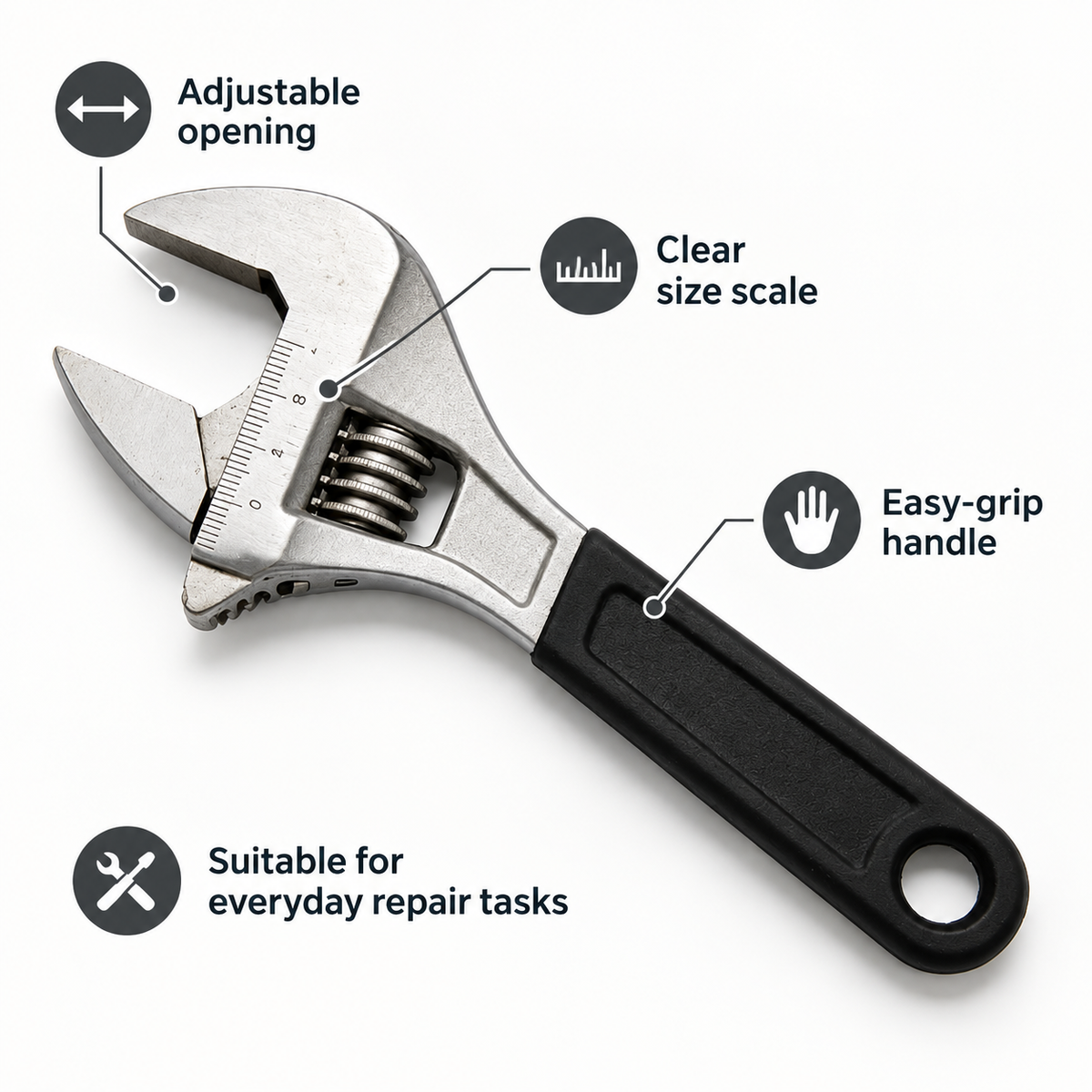 Flexnows Adjustable Wrench with Comfortable Grip for Everyday Repair and Maintenance Tasks