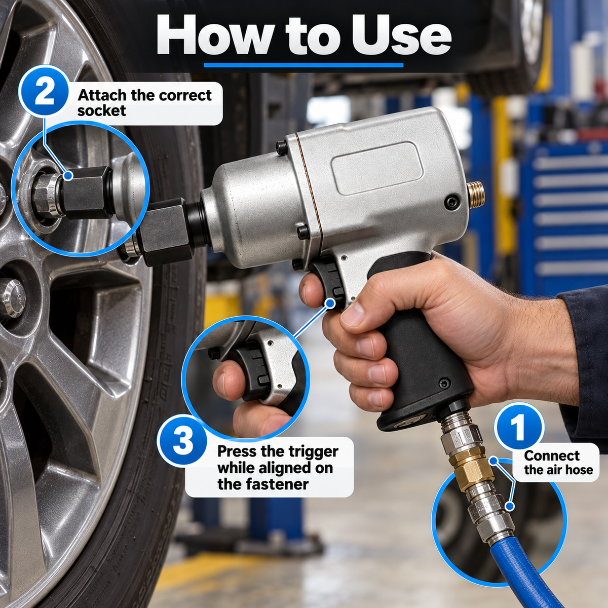 Flexnows Compact Pneumatic Impact Wrench for Workshop and Automotive Maintenance Tasks