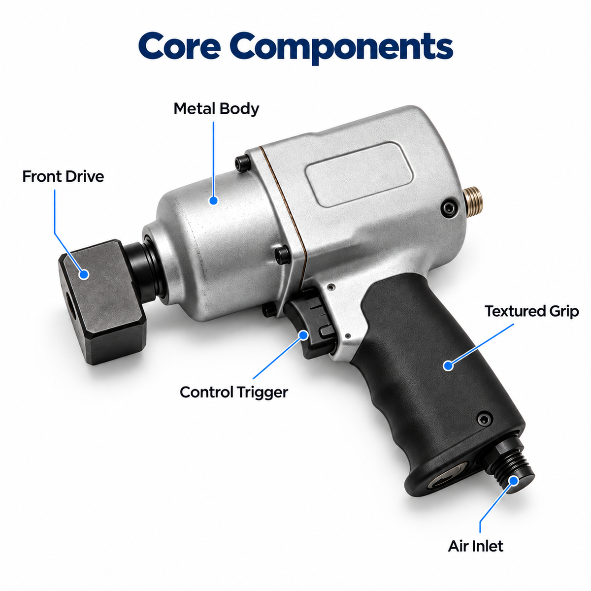 Flexnows Compact Pneumatic Impact Wrench for Workshop and Automotive Maintenance Tasks