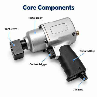 Flexnows Compact Pneumatic Impact Wrench for Workshop and Automotive Maintenance Tasks