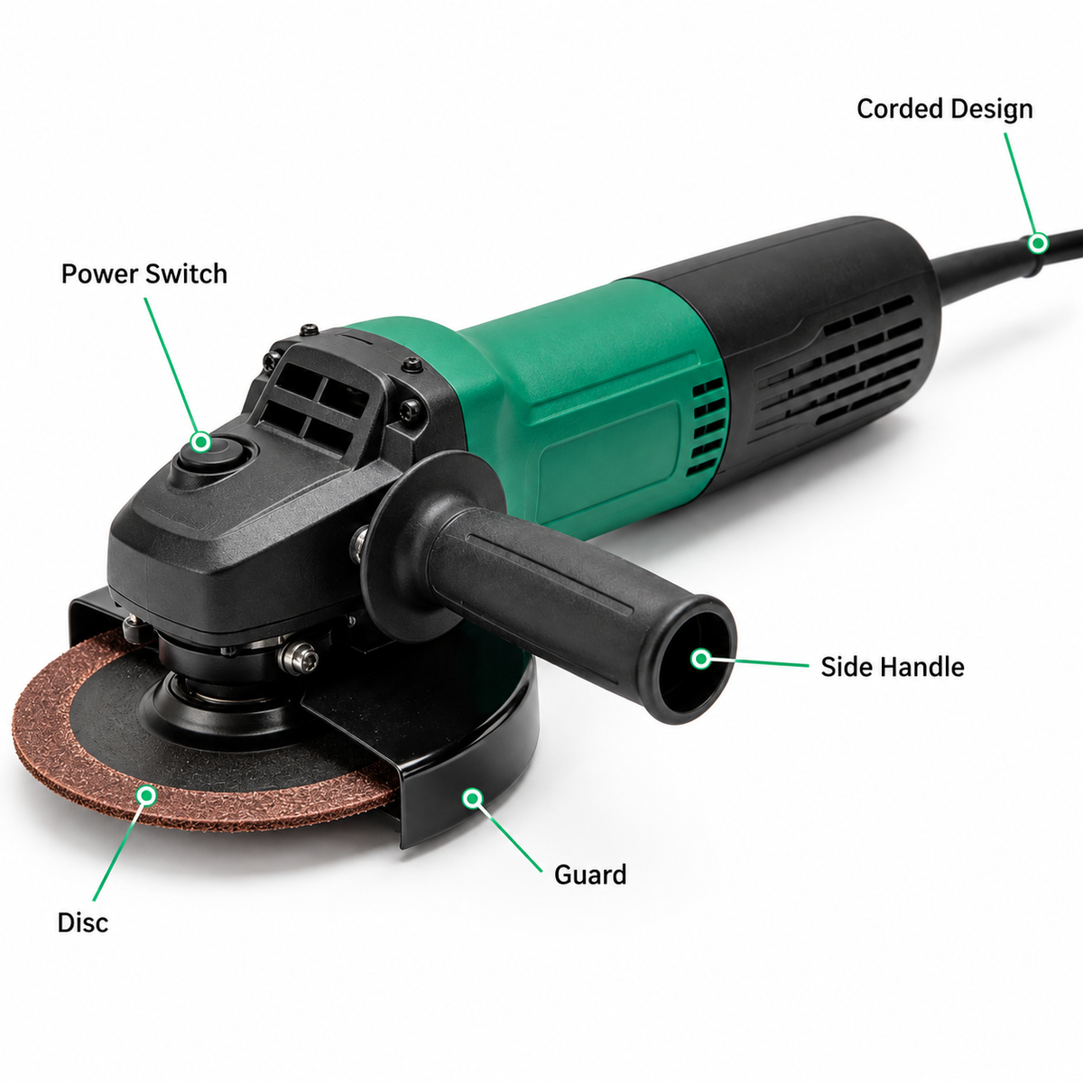 Flexnows Corded Angle Grinder with Side Handle and Protective Guard