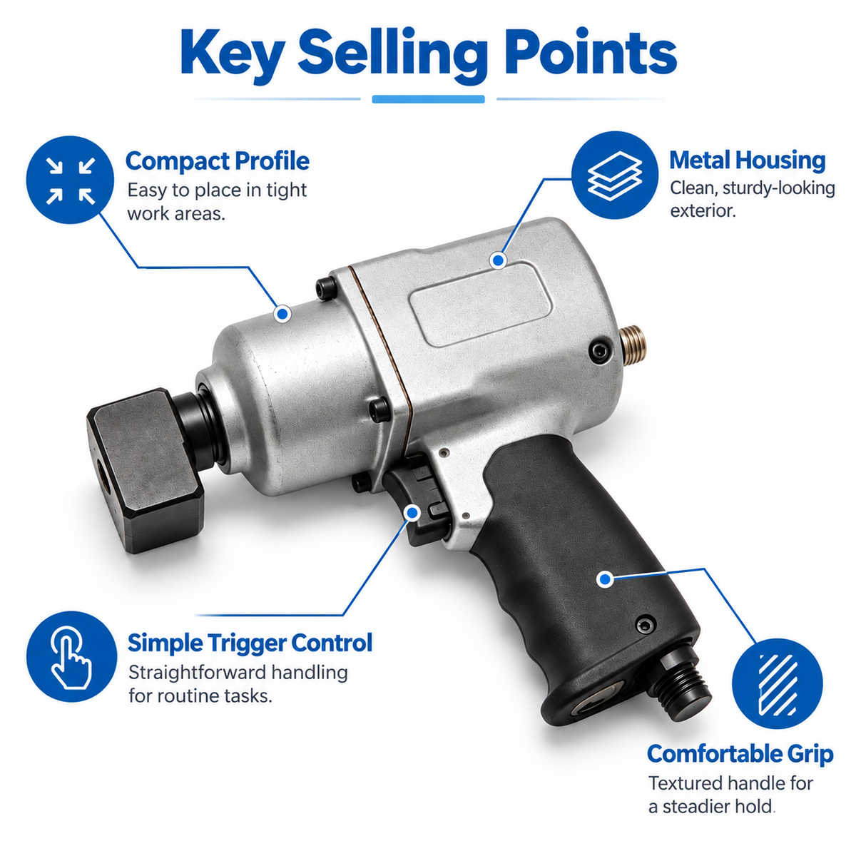 Flexnows Compact Pneumatic Impact Wrench for Workshop and Automotive Maintenance Tasks