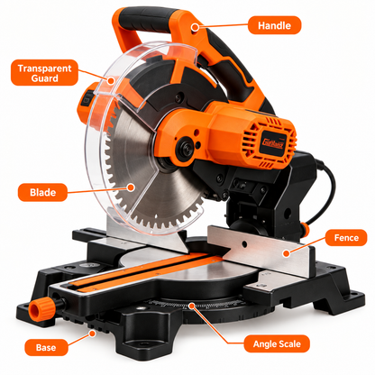 Flexnows Corded Miter Saw with Adjustable Angle Scale and Protective Blade Guard