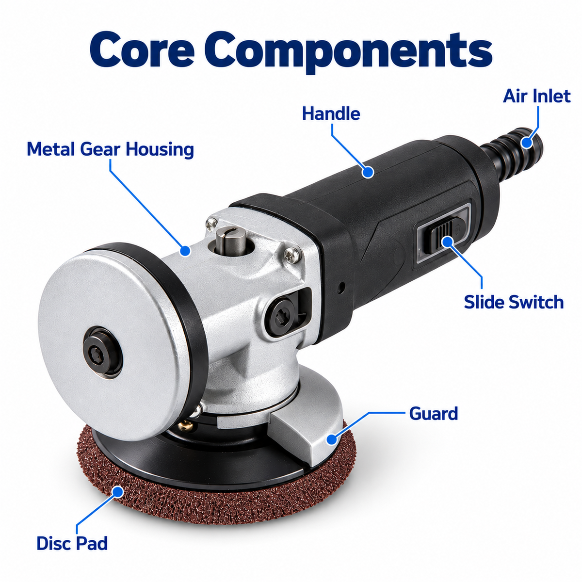 Flexnows Pneumatic Angle Grinder with Compact Design for Workshop Surface Preparation Tasks