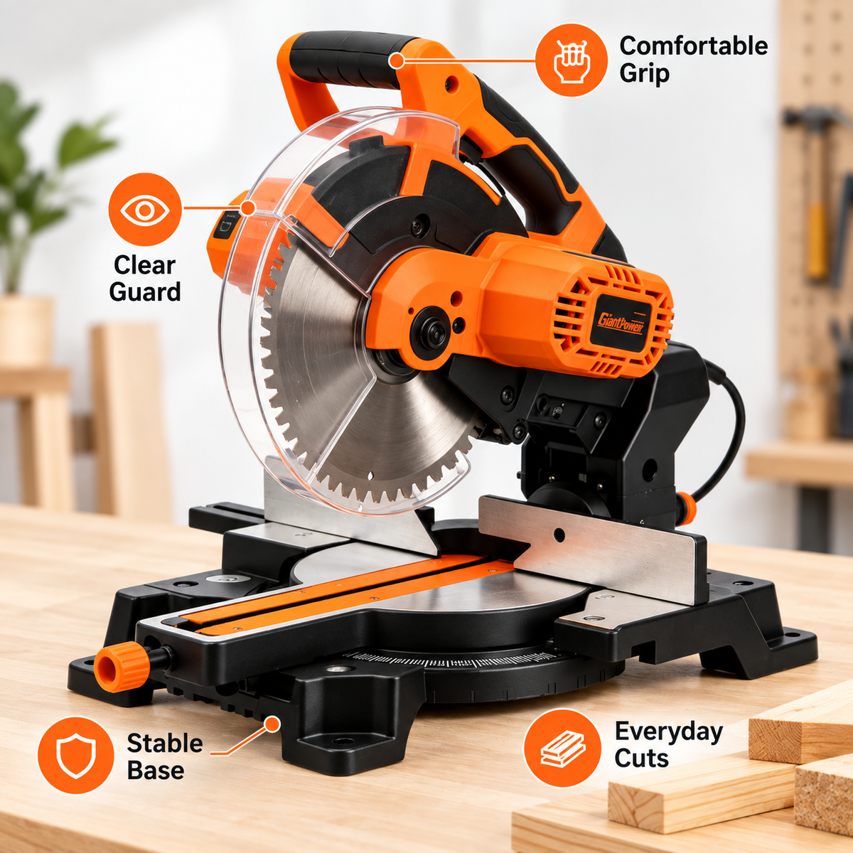 Flexnows Corded Miter Saw with Adjustable Angle Scale and Protective Blade Guard