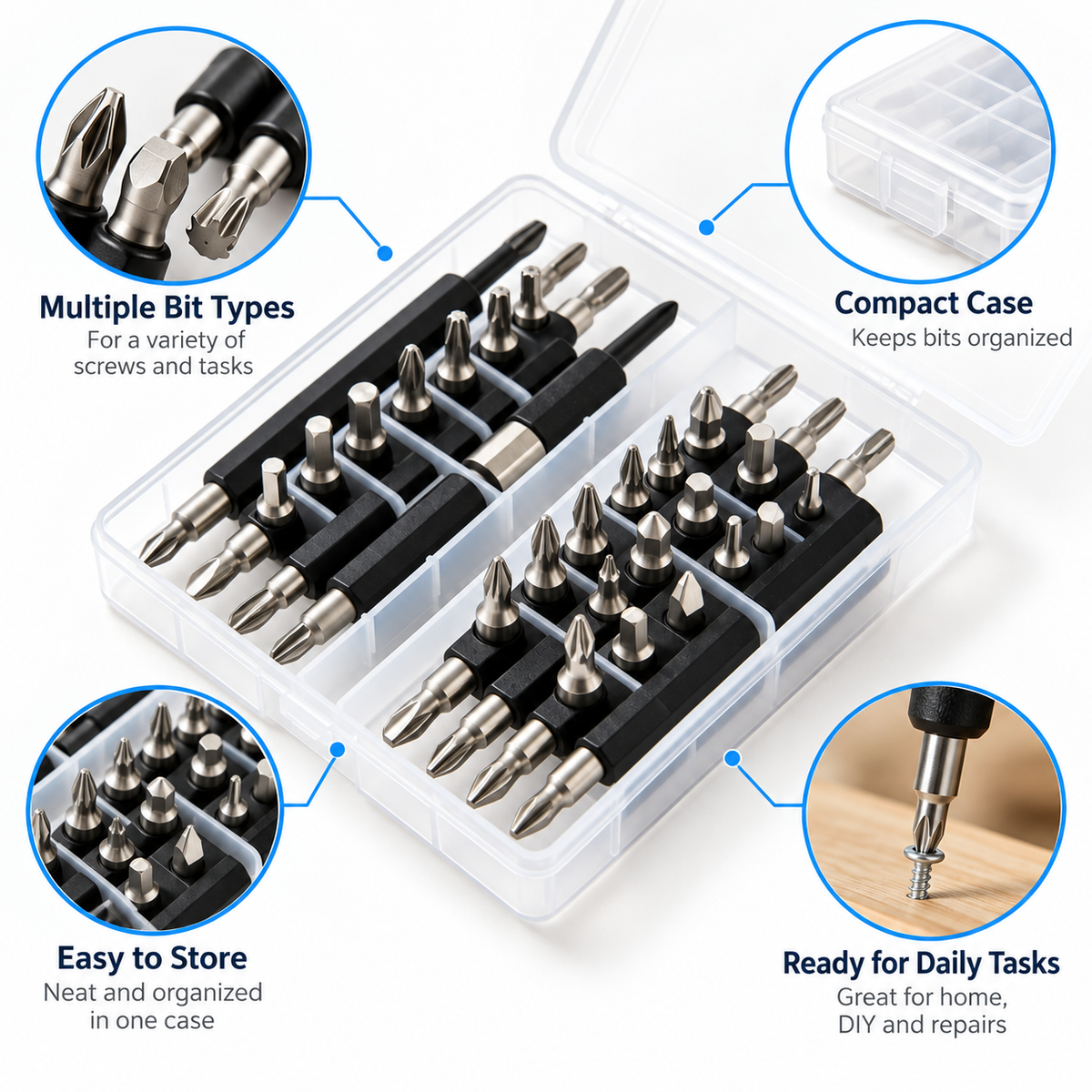 Flexnows Screwdriver Bit Set with Organized Storage Case for Everyday Repair and Assembly Tasks