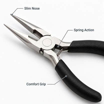 Flexnows Long Nose Pliers with Comfortable Grip for Detail Repair and DIY Tasks