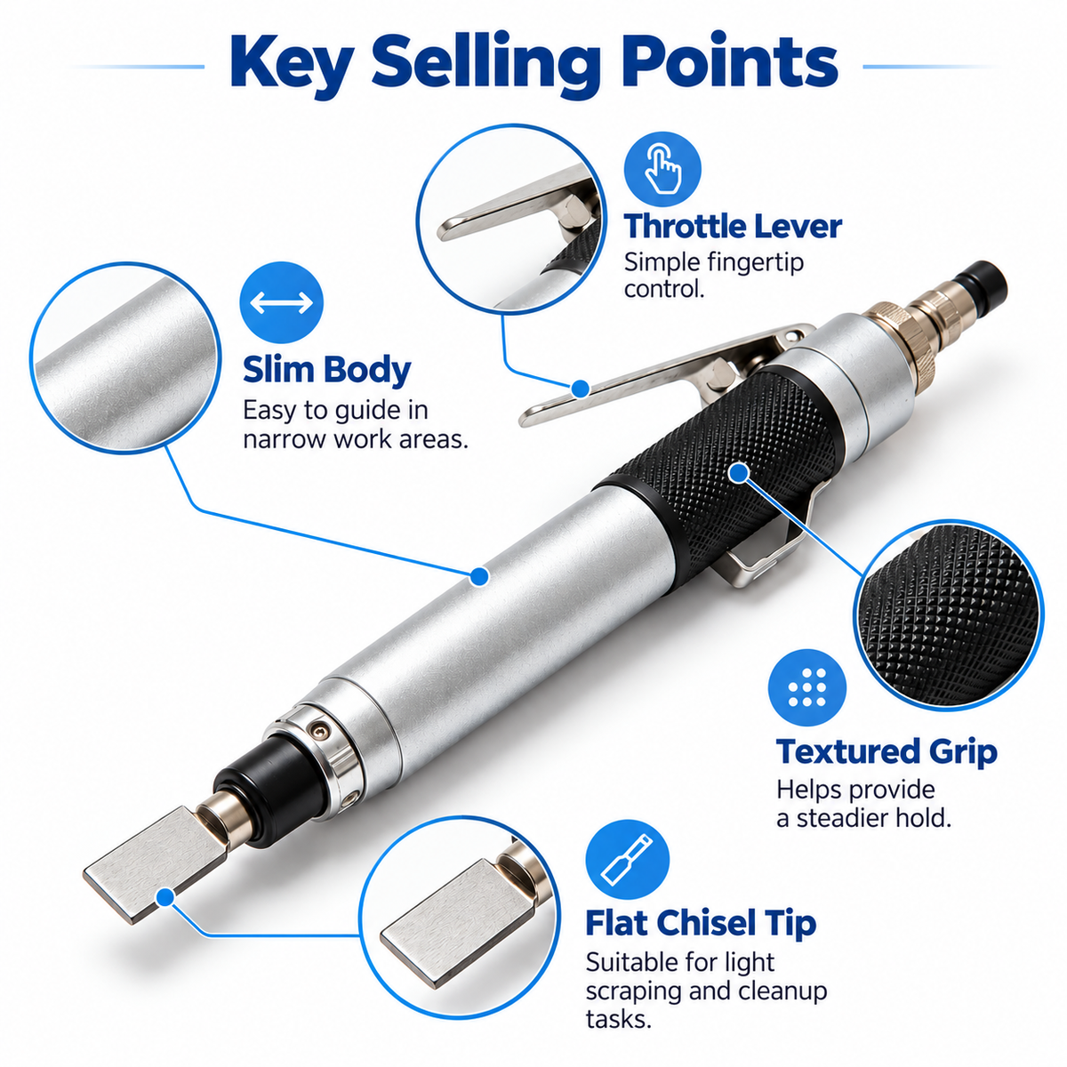 Flexnows Pneumatic Air Scraper with Compact Design for Workshop Surface Preparation and Cleanup Tasks