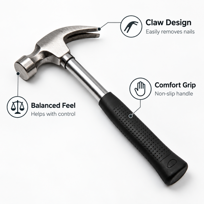 Flexnows Claw Hammer with Comfortable Grip for Everyday Repair and DIY Projects