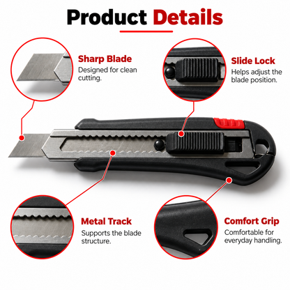 Flexnows Retractable Utility Knife with Comfortable Grip for Everyday Cutting and Craft Projects