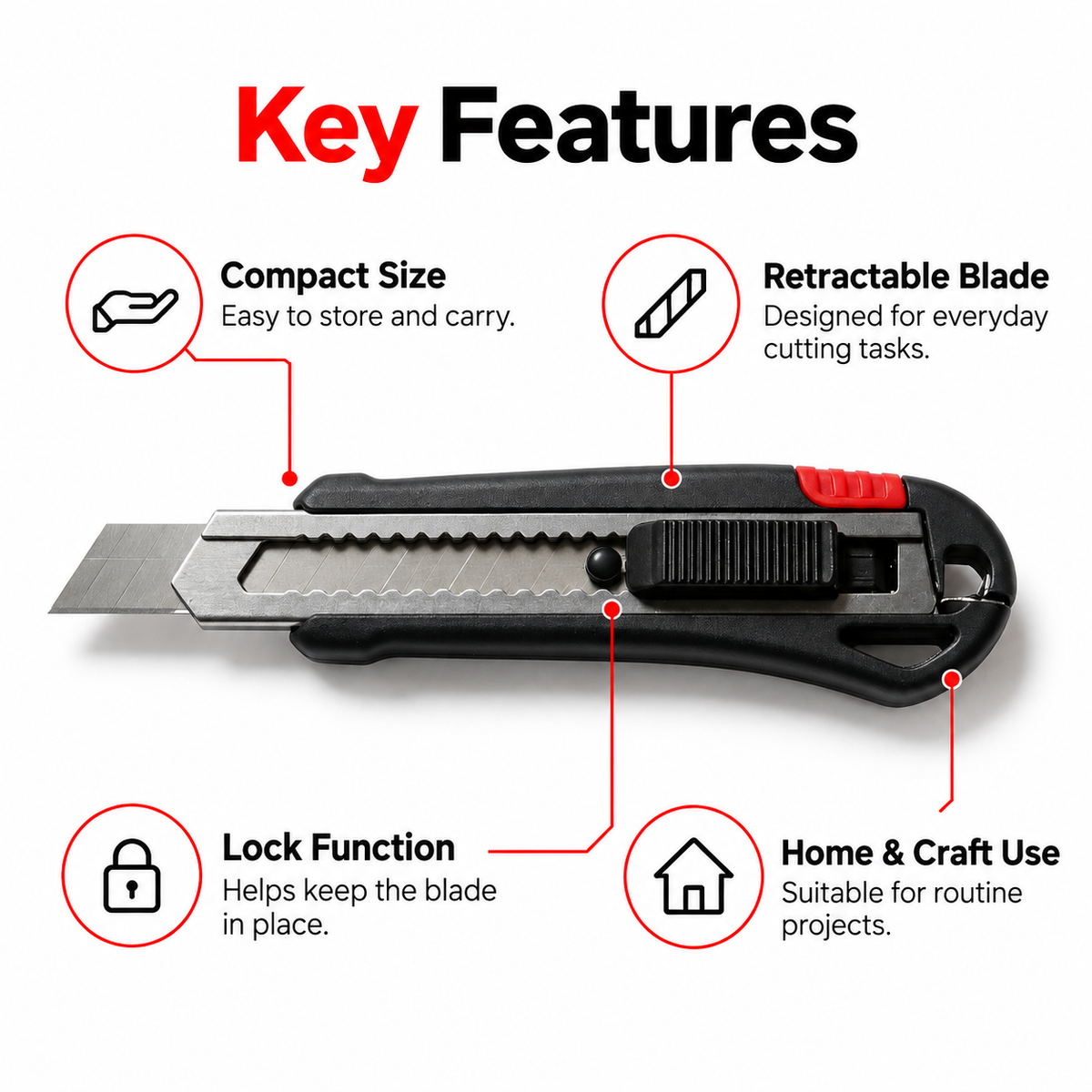 Flexnows Retractable Utility Knife with Comfortable Grip for Everyday Cutting and Craft Projects