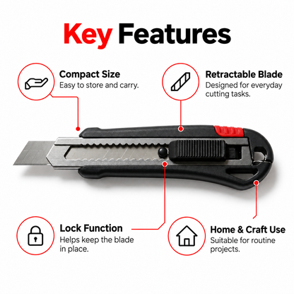 Flexnows Retractable Utility Knife with Comfortable Grip for Everyday Cutting and Craft Projects