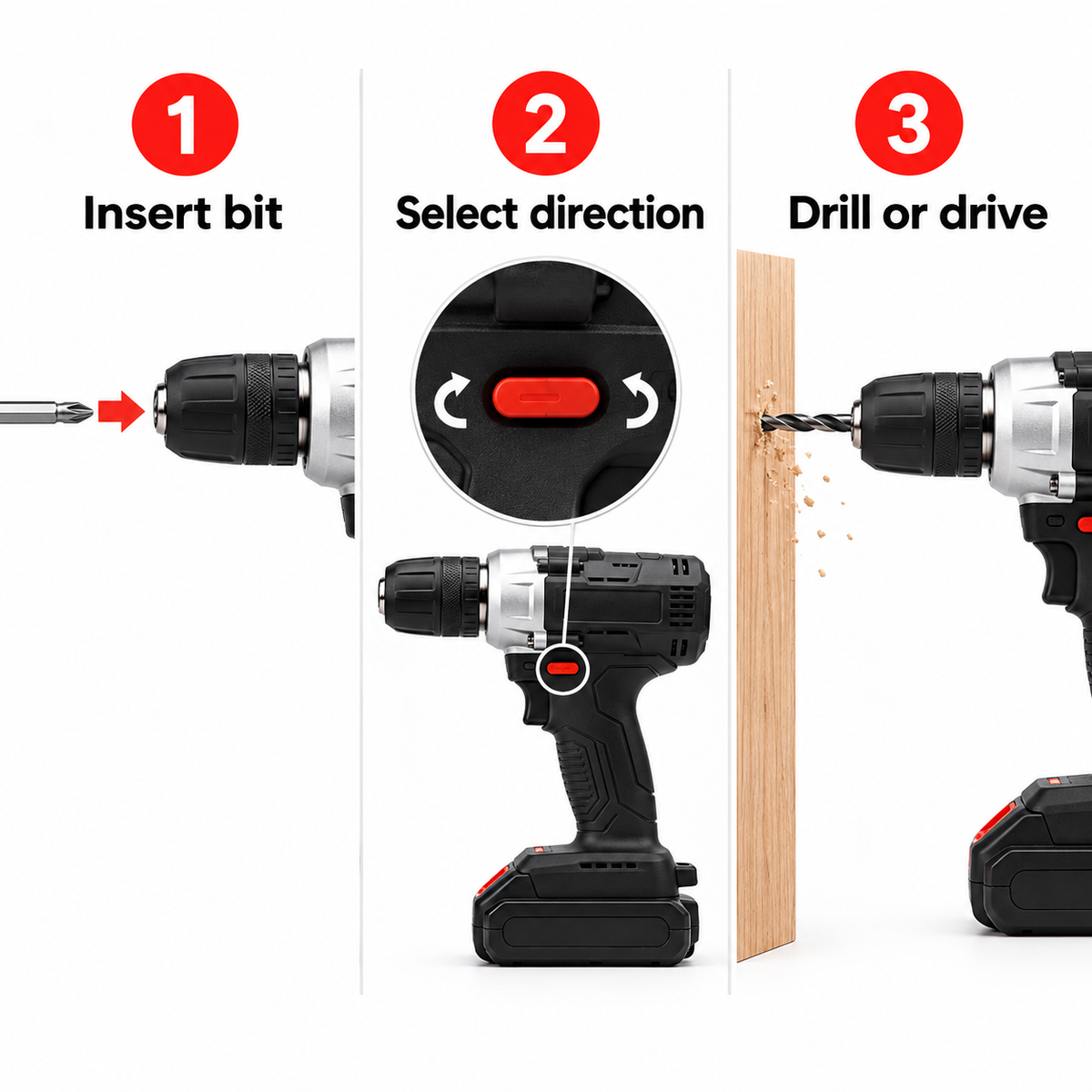 Flexnows Cordless Drill Driver with Rechargeable Battery and Quick Bit Change