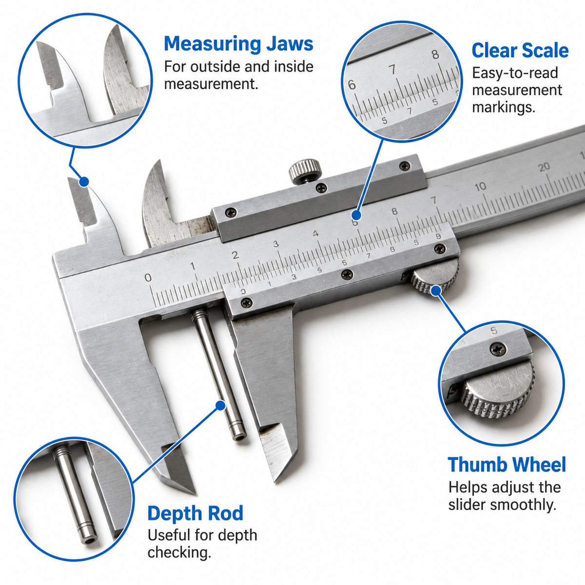 Flexnows Vernier Caliper with Clear Scale for Everyday Measuring Tasks and DIY Projects