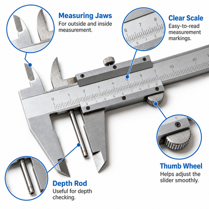 Flexnows Vernier Caliper with Clear Scale for Everyday Measuring Tasks and DIY Projects