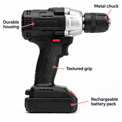 Flexnows Cordless Drill Driver with Rechargeable Battery and Quick Bit Change