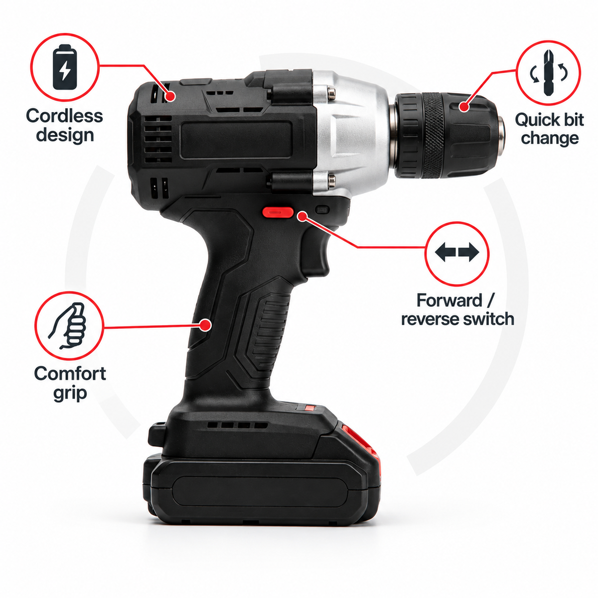 Flexnows Cordless Drill Driver with Rechargeable Battery and Quick Bit Change